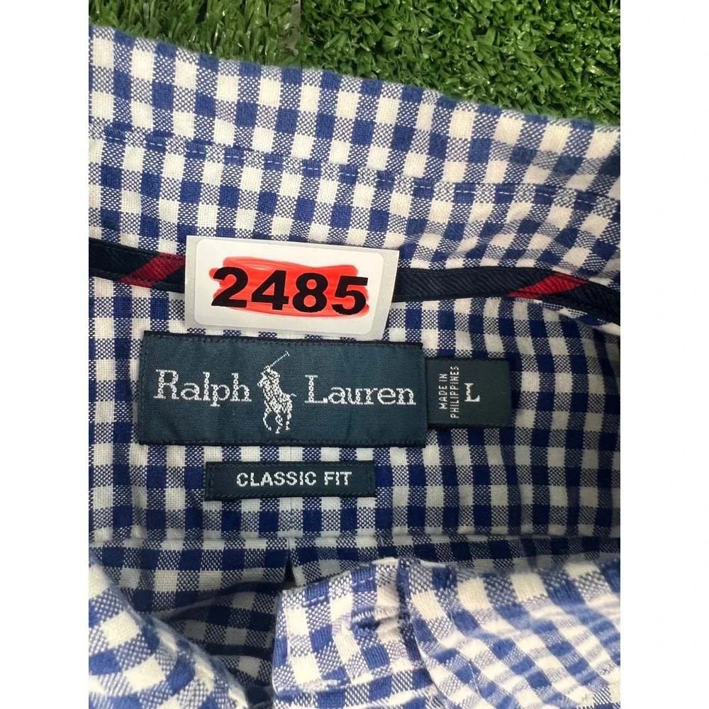 Ralph Lauren Mens Classic Fit Gingham Button Down Shirt Navy White Large
